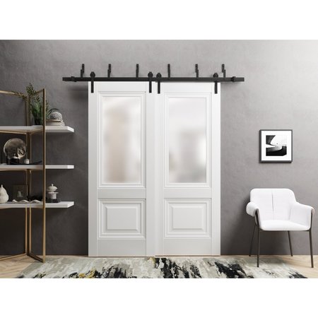 Sartodoors Slab Barn Door Panel 24 x 80in, Lucia 8822 White Silk W/ Frosted Glass, Pocket Closet Sliding LUCIA8822S-WS-24